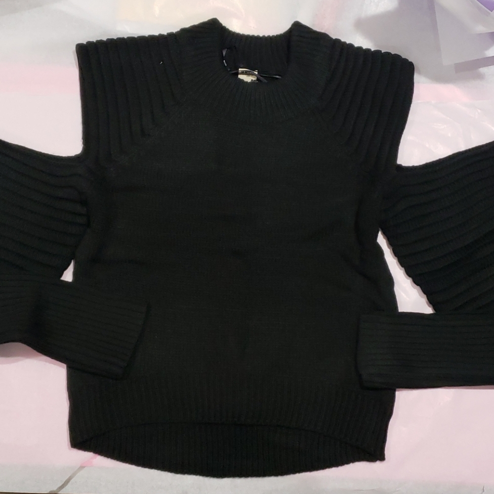 Black Cut Out Sleeve Knit Sweater NWT - Picture 4 of 6